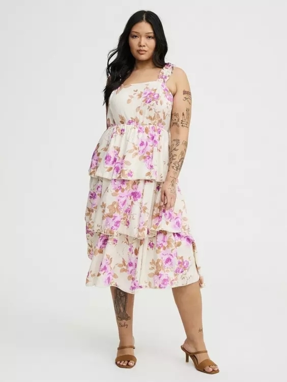 NWT 3x TORRID Floral Tiered Midi Dress in Cream and Lilac